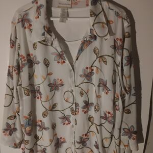 Alfred Dunner White Floral Button Down Shirt